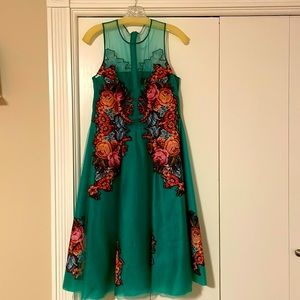 Beautiful floral Anthropologie teal green dress, worn once